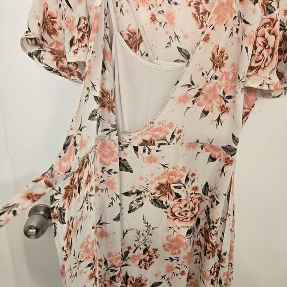 Time and Tru Floral Wrap Midi Dress Tie Waist Short Sleeve Size M - Picture 9 of 16